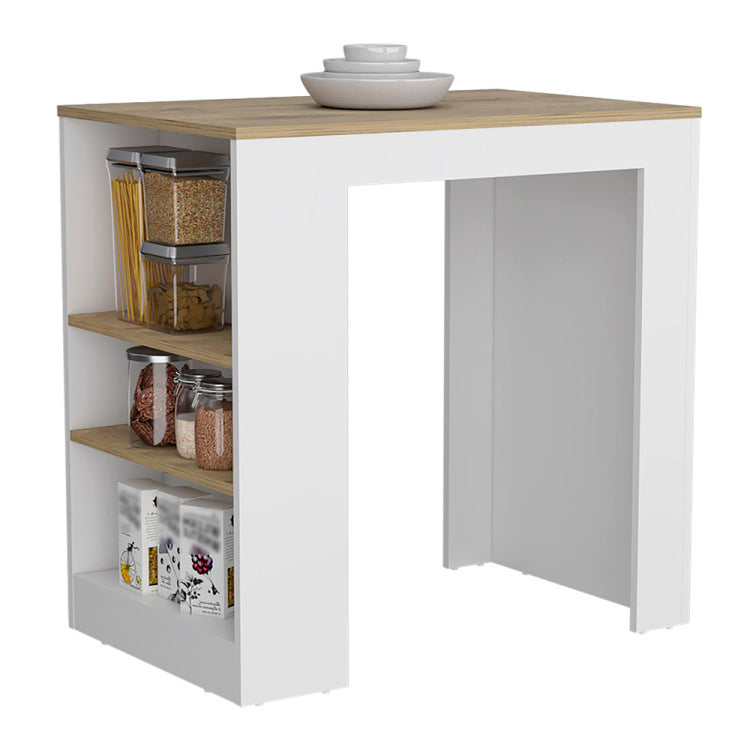 Kitchen Island Doyle, Three Side Shelves, White And Light Oak Finish