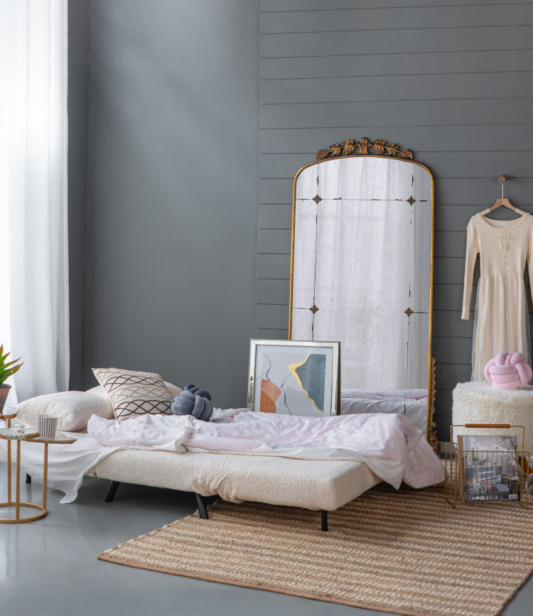 76" X 40" Lavish Full Length Mirror, Antique Gold Metal Floor Mirror For Living Room, Bedroom