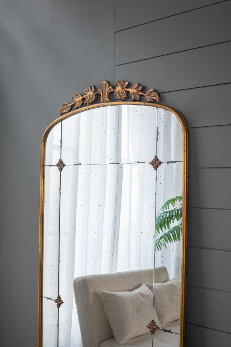 76" X 40" Lavish Full Length Mirror, Antique Gold Metal Floor Mirror For Living Room, Bedroom