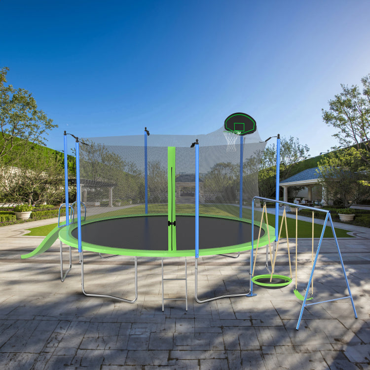 14Ft Trampoline With Slide And Swings, Astm Approved Large Recreational Trampoline With Basketball Hoop And Ladder,Outdoor Backyard Trampoline With Net, Capacity For Kids And Adults