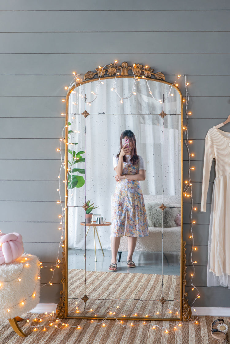 76" X 40" Lavish Full Length Mirror, Antique Gold Metal Floor Mirror For Living Room, Bedroom