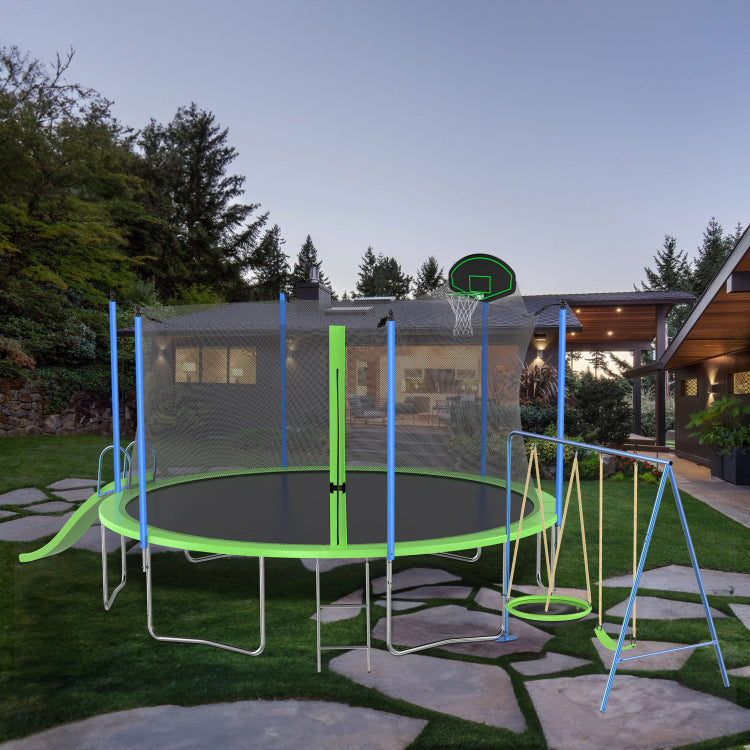 14Ft Trampoline With Slide And Swings, Astm Approved Large Recreational Trampoline With Basketball Hoop And Ladder,Outdoor Backyard Trampoline With Net, Capacity For Kids And Adults