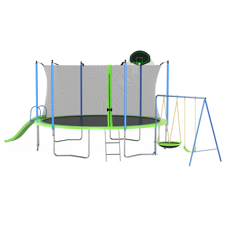 12Ft Trampoline With Slide And Swings, Astm Approved Large Recreational Trampoline With Basketball Hoop And Ladder,Outdoor Backyard Trampoline With Net, Capacity For Kids And Adults