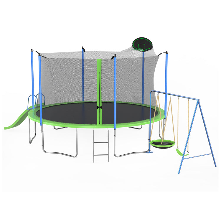 12Ft Trampoline With Slide And Swings, Astm Approved Large Recreational Trampoline With Basketball Hoop And Ladder,Outdoor Backyard Trampoline With Net, Capacity For Kids And Adults