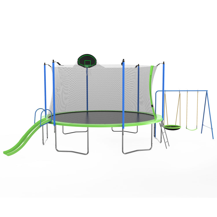 14Ft Trampoline With Slide And Swings, Astm Approved Large Recreational Trampoline With Basketball Hoop And Ladder,Outdoor Backyard Trampoline With Net, Capacity For Kids And Adults