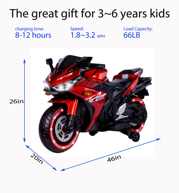 Kids Motorcycle 12 V Motorcycle For Kids 3 8 Years Boys Girls,Kids Motorcycle Ride On Toy With Training Wheels Manual Throttle Drive By Hand Lighting Wheels