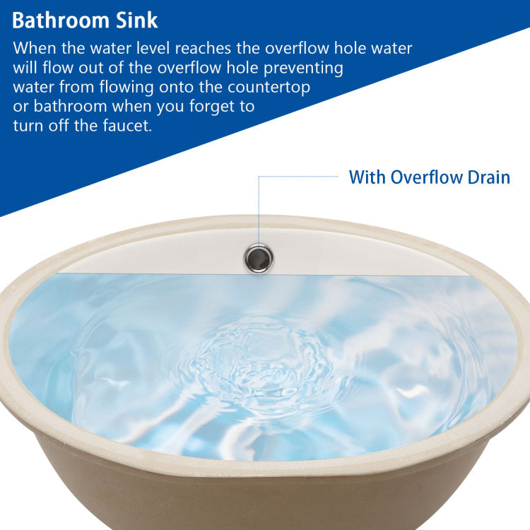 19"X16" Oval Shape Undermount Bathroom Sink Modern Pure White Porcelain Ceramic Lavatory Vanity Sink Basin With Overflow