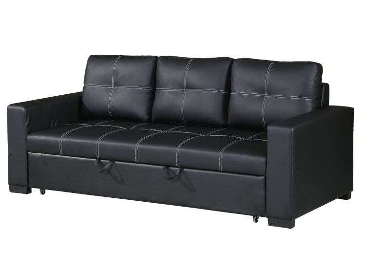 Convertible Sofa In Black Faux Leather