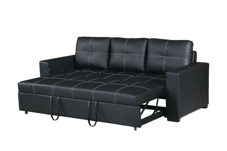 Convertible Sofa In Black Faux Leather