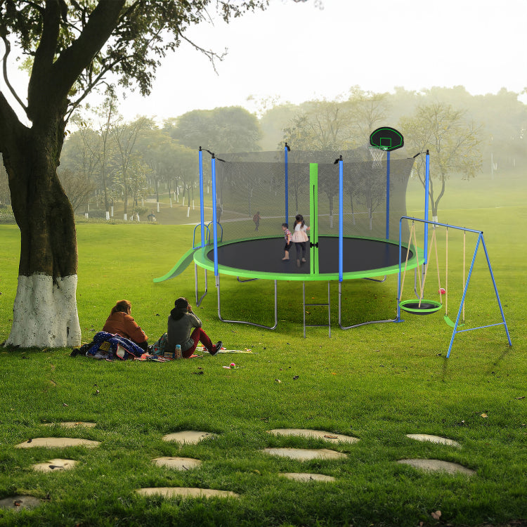 14Ft Trampoline With Slide And Swings, Astm Approved Large Recreational Trampoline With Basketball Hoop And Ladder,Outdoor Backyard Trampoline With Net, Capacity For Kids And Adults