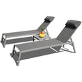 Patio Chaise Lounge Set, 3 Pieces Aluminum Adjustable Pool Lounge Chairs Textilene Sunbathing Recliner With Headrest Grey,2 Lounge Chairs 1 Table