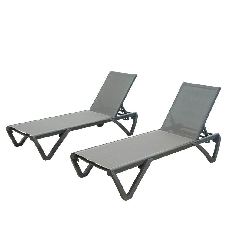 Patio Chaise Lounge Outdoor Aluminum Polypropylene Chair With Adjustable Backrest, Poolside Sunbathing Chair For Beach,Yard,Balcony Gray, 2 Lounge Chairs