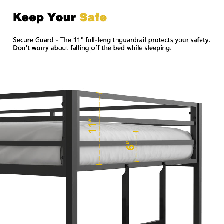 Adam Sturdy Twin Over Twin Bunk Bed Metal Black For Kids And Adult, Low Profile Twin Over Twin Bunk Bed With Ladder And Guardrails, Easy Climbing, Beds For Bedroom, Same As Original B083124170