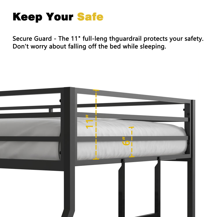Adam Sturdy Twin Over Full Bunk Bed Metal Black For Kids And Adult, Low Profile Twin Over Full Bunk Bed With Ladder And Guardrails, Easy Climbing, Beds For Bedroom, Same As Original B083124171