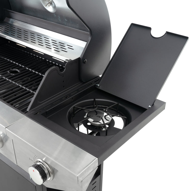 Propane Grill 4 Burner Barbecue Grill Stainless Steel Gas Grill With Side Burner, 46,500 Btu Outdoor Cooking, Patio, Garden Barbecue Grill, Black And Silver