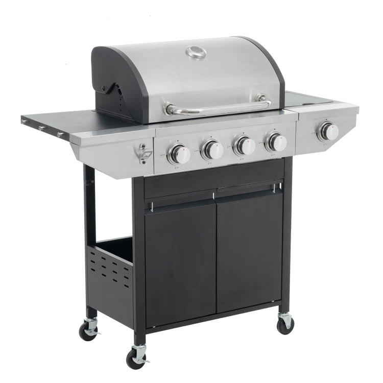 Propane Grill 4 Burner Barbecue Grill Stainless Steel Gas Grill With Side Burner, 46,500 Btu Outdoor Cooking, Patio, Garden Barbecue Grill, Black And Silver