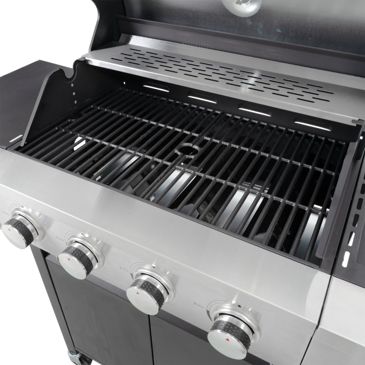 Propane Grill 4 Burner Barbecue Grill Stainless Steel Gas Grill With Side Burner, 46,500 Btu Outdoor Cooking, Patio, Garden Barbecue Grill, Black And Silver