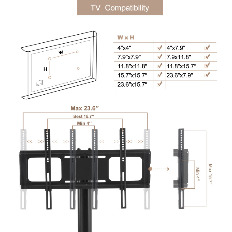Height And Angle Adjustable Multi Function Tempered Glass Metal Frame Floor With Lockable Wheels Mobile Tv Stand, Lcd Plasma Tv Bracket 2 Tier Tempered Glass Shelves For Multiple Media Devices