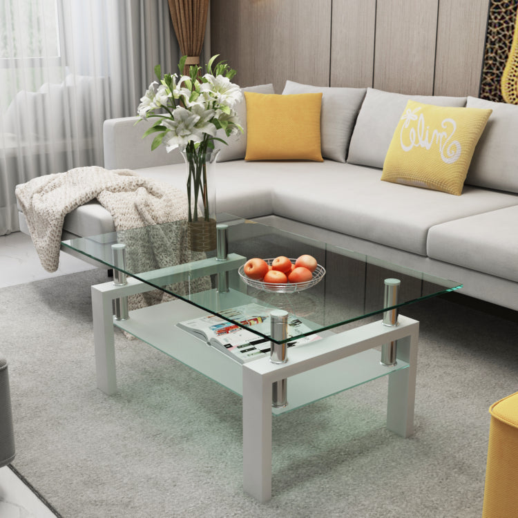 Rectangle Glass Coffee Table, Clear Coffee Table, Modern Side Center Tables For Living Room, Living Room Furniture Old Sku:W24136821