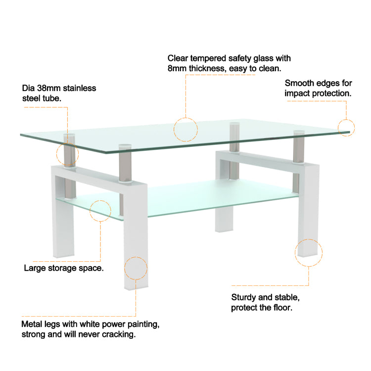 Rectangle Glass Coffee Table, Clear Coffee Table, Modern Side Center Tables For Living Room, Living Room Furniture Old Sku:W24136821