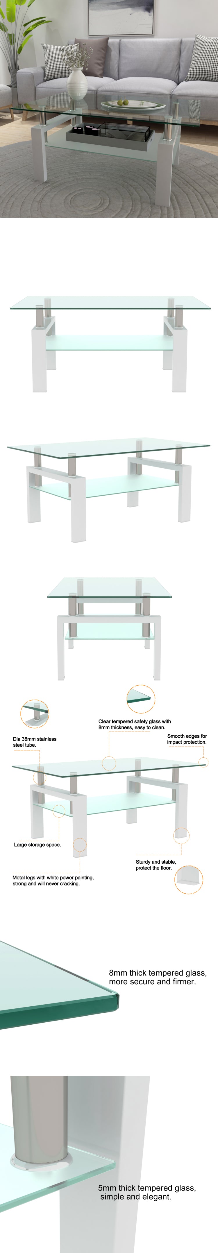 Rectangle Glass Coffee Table, Clear Coffee Table, Modern Side Center Tables For Living Room, Living Room Furniture Old Sku:W24136821