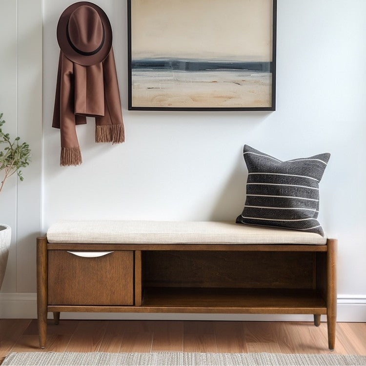 Accent Bench With Storage And Upholstered Cushion