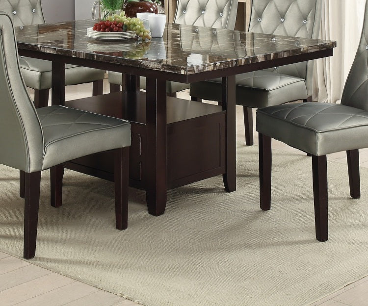 Dining Room 1Pc Table W Shelve Storage Base Faux Marble Top Birch Wood Mdf Dining Table