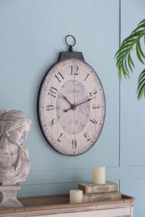 18" X 29" Antique White Oval Wall Clock, Traditional Vintage Home Decor Clock