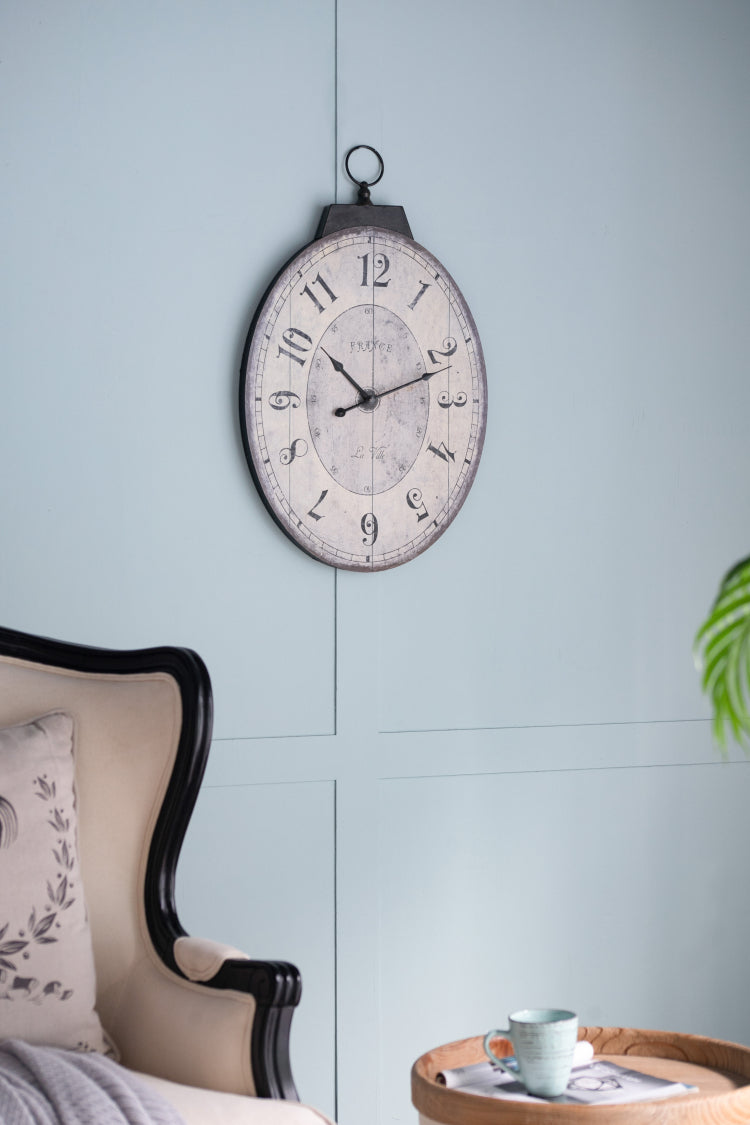 18" X 29" Antique White Oval Wall Clock, Traditional Vintage Home Decor Clock