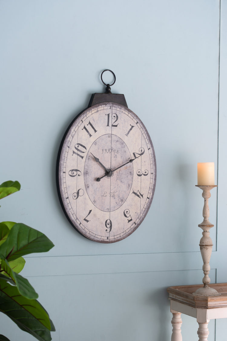 18" X 29" Antique White Oval Wall Clock, Traditional Vintage Home Decor Clock