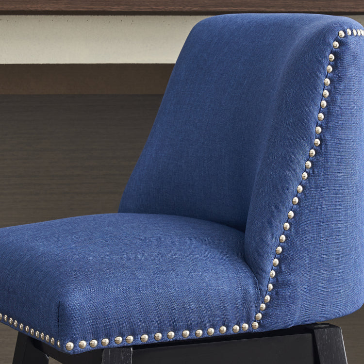 Upholstered Swivel Bar Stools Set Of 2, 26" Counter Height Modern Chairs With Ergonomic Design, Wood Frame & Adjustable Foot Pad For Kitchen Island, Home Bar, Dining Room, Dark Blue