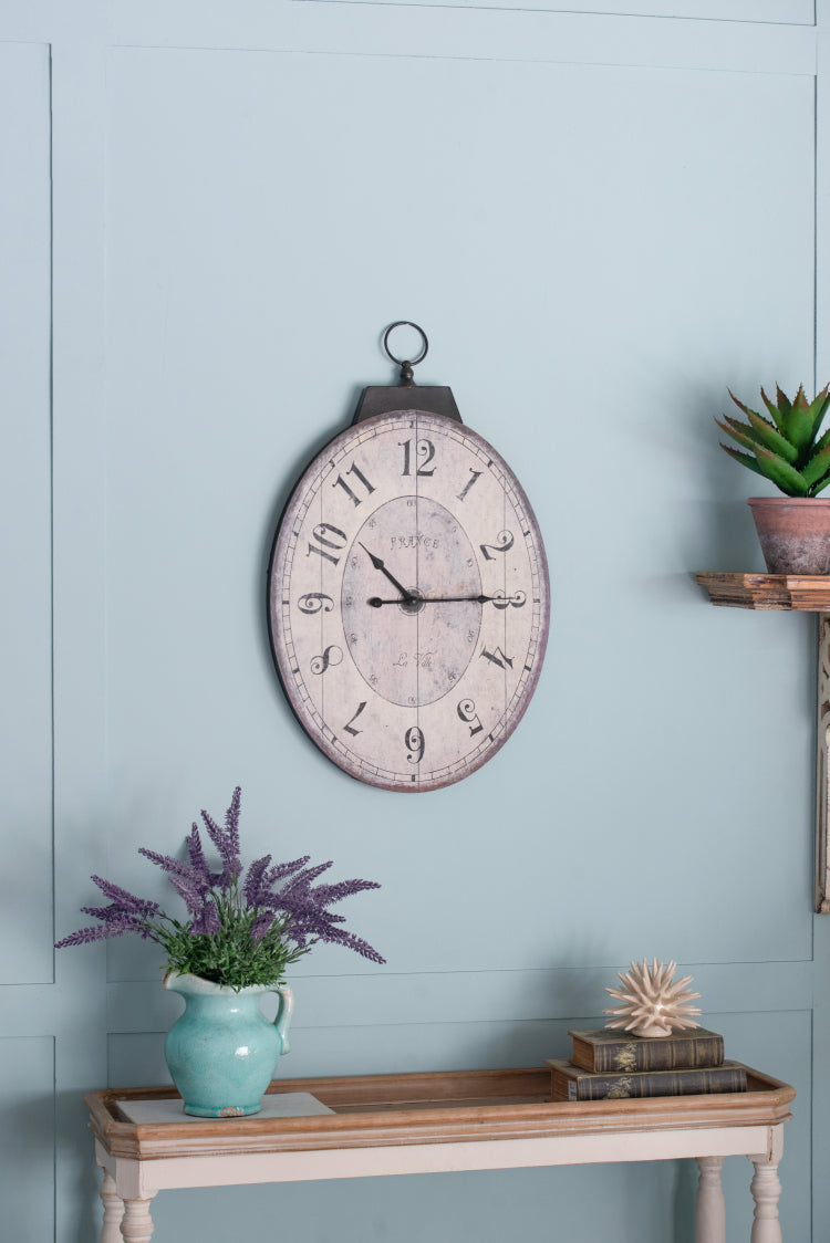 18" X 29" Antique White Oval Wall Clock, Traditional Vintage Home Decor Clock