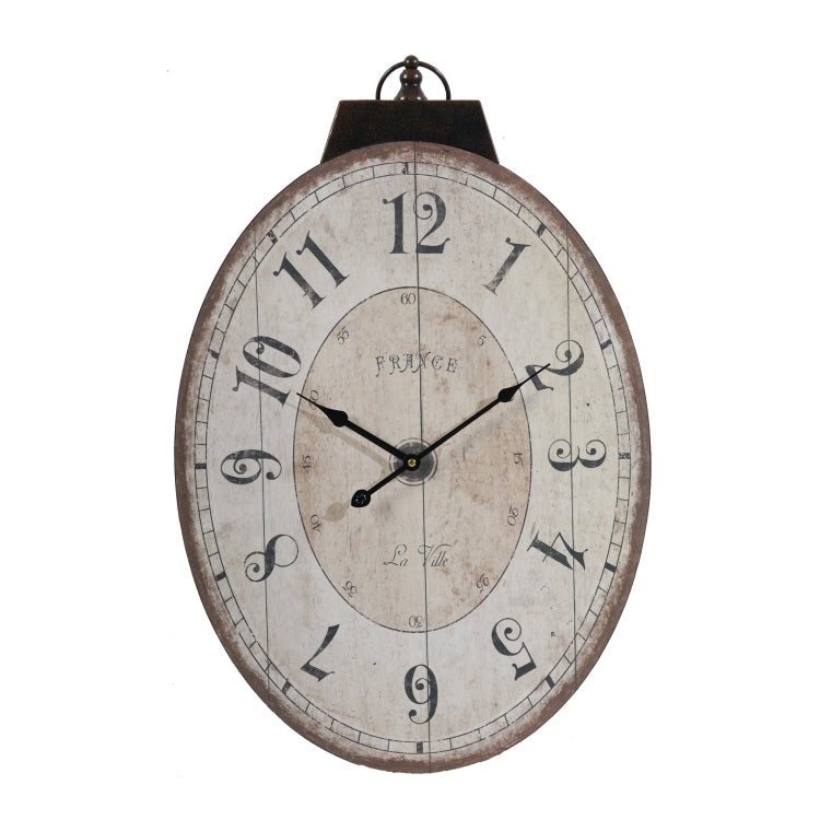 18" X 29" Antique White Oval Wall Clock, Traditional Vintage Home Decor Clock