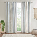 Cotton Printed Curtain Panel With Chenille Stripe And Lining White Navy 50X84"