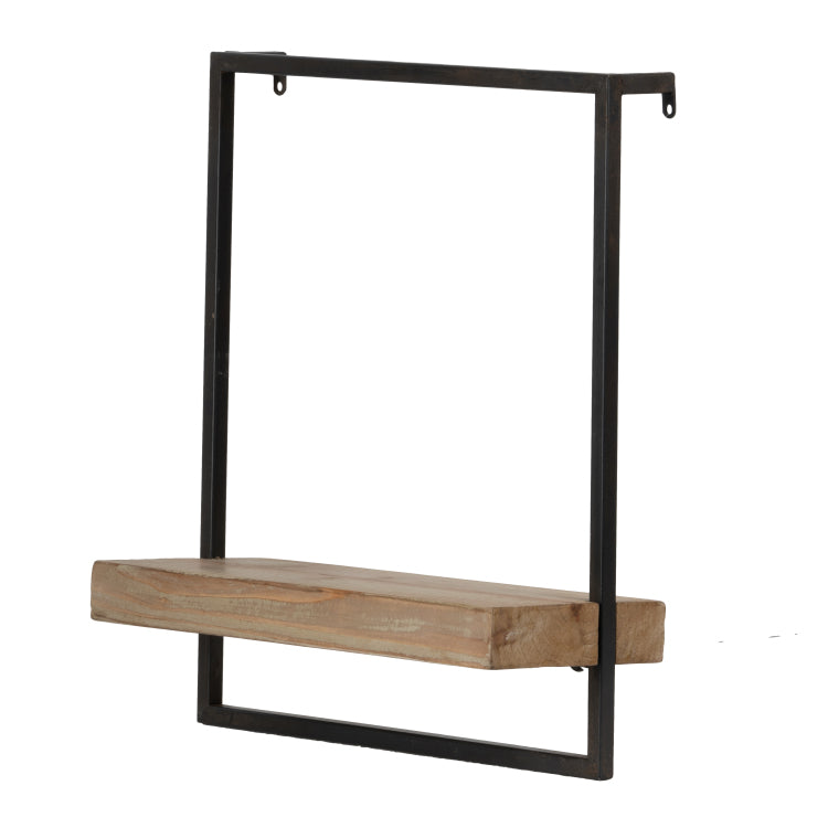 15.7" X 5.9" X 17.7" Iron And Wood Wall Shelf, Wall Hanging Decor, Home Decor Accent