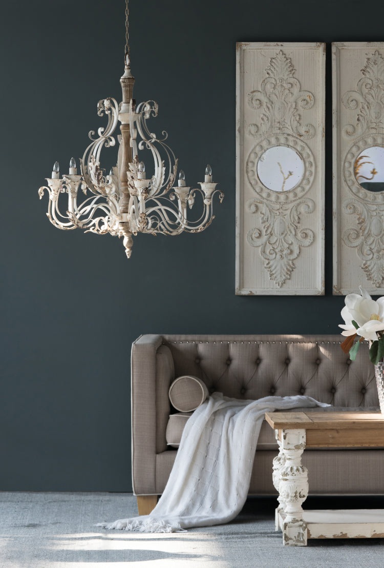 Set Of 2 Large Wooden Wall Art Panels With Distressed White Finish And Round Mirror Accents,17" X 48"