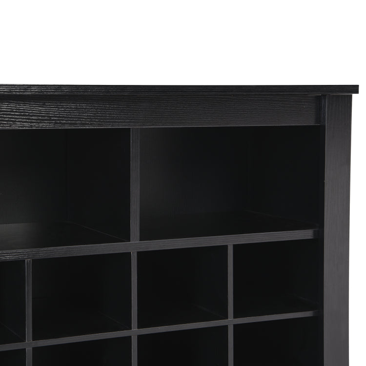 Sleek Design 24 Shoe Cubby Console, Modern Shoe Cabinet With Curved Base, Versatile Sideboard With High Quality For Hallway, Bedroom, Living Room, Black