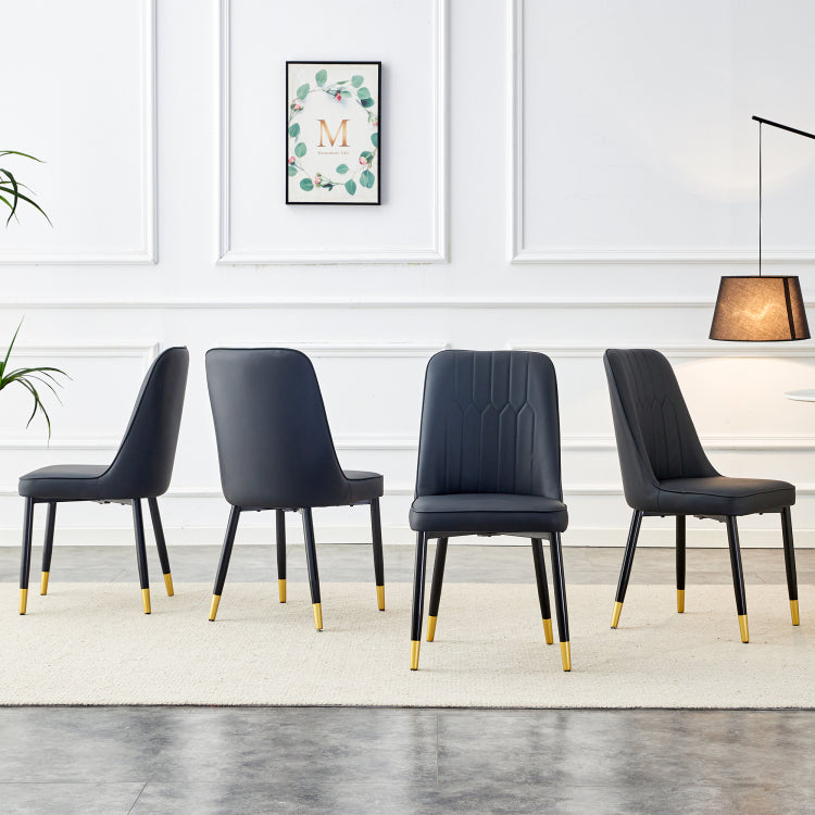 Modern Dining Chairs, Equipped With Pu Artificial Leather Backrest Cushions And Black Metal Legs, Suitable For Restaurants, Kitchens, And Bedrooms. Set Of 4 Pieces Black Pu Leather C 007