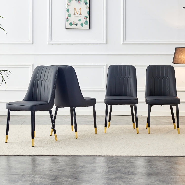Modern Dining Chairs, Equipped With Pu Artificial Leather Backrest Cushions And Black Metal Legs, Suitable For Restaurants, Kitchens, And Bedrooms. Set Of 4 Pieces Black Pu Leather C 007