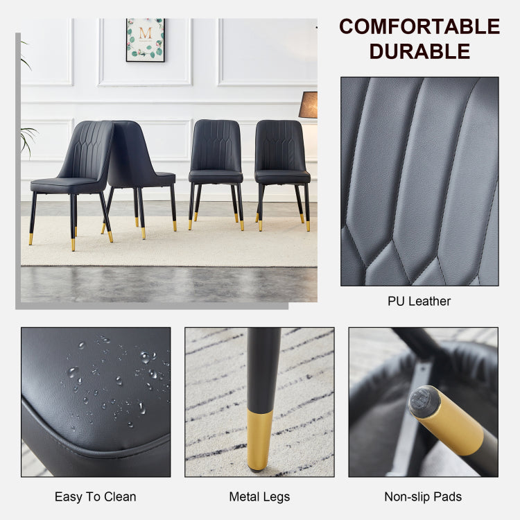 Modern Dining Chairs, Equipped With Pu Artificial Leather Backrest Cushions And Black Metal Legs, Suitable For Restaurants, Kitchens, And Bedrooms. Set Of 4 Pieces Black Pu Leather C 007