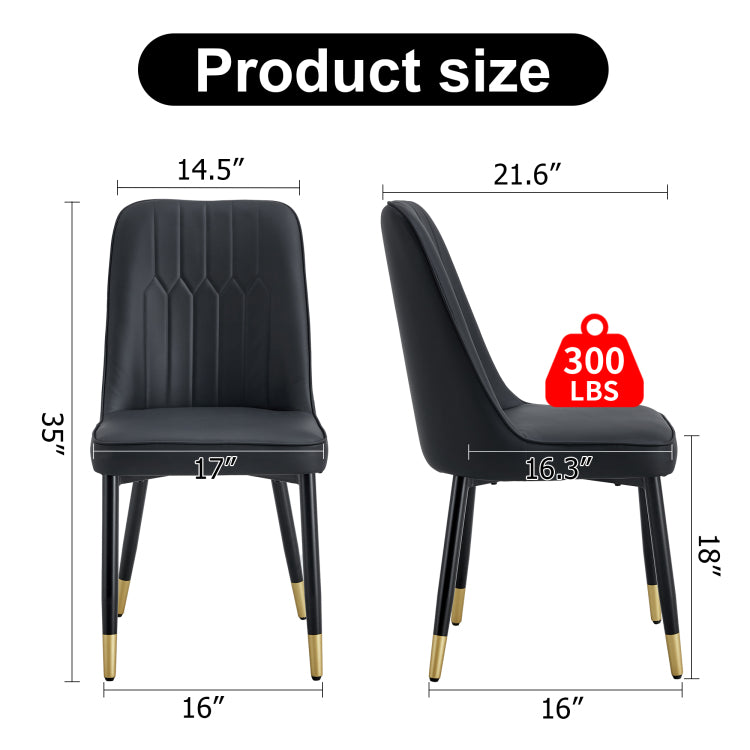 Modern Dining Chairs, Equipped With Pu Artificial Leather Backrest Cushions And Black Metal Legs, Suitable For Restaurants, Kitchens, And Bedrooms. Set Of 4 Pieces Black Pu Leather C 007