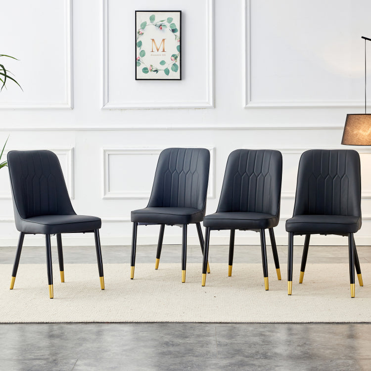 Modern Dining Chairs, Equipped With Pu Artificial Leather Backrest Cushions And Black Metal Legs, Suitable For Restaurants, Kitchens, And Bedrooms. Set Of 4 Pieces Black Pu Leather C 007