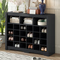 Sleek Design 24 Shoe Cubby Console, Modern Shoe Cabinet With Curved Base, Versatile Sideboard With High Quality For Hallway, Bedroom, Living Room, Black