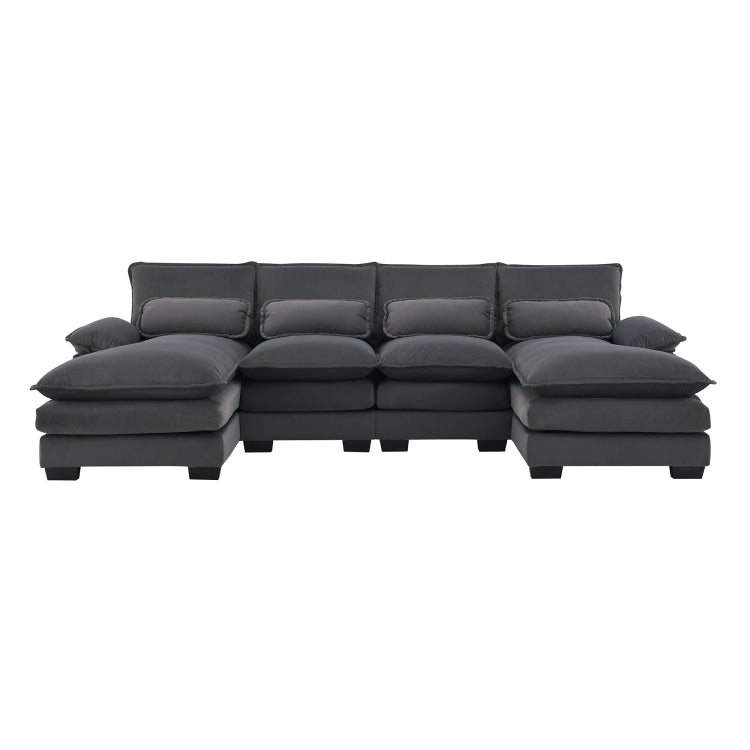 109.8*55.9" Modern U Shaped Sectional Sofa With Waist Pillows,6 Seat Upholstered Symmetrical Sofa Furniture,Sleeper Sofa Couch With Chaise Lounge For Living Room,Apartment,5 Color