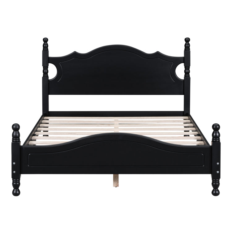 Full Size Wood Platform Bed Frame,Retro Style Platform Bed With Wooden Slat Support,Black