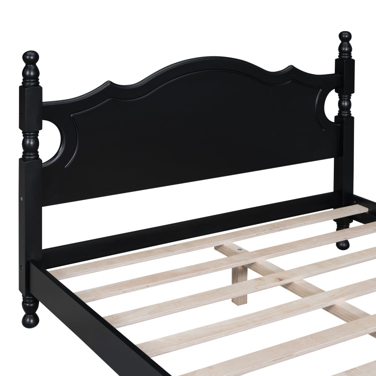 Full Size Wood Platform Bed Frame,Retro Style Platform Bed With Wooden Slat Support,Black