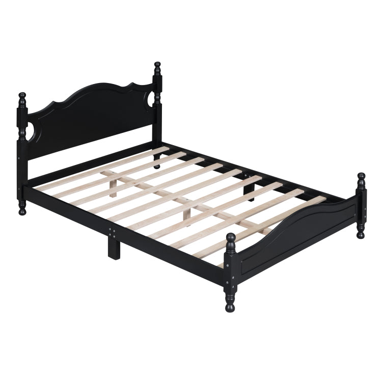 Full Size Wood Platform Bed Frame,Retro Style Platform Bed With Wooden Slat Support,Black