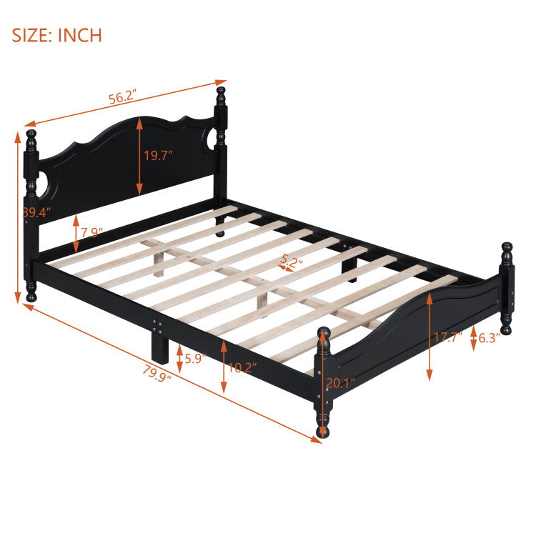Full Size Wood Platform Bed Frame,Retro Style Platform Bed With Wooden Slat Support,Black
