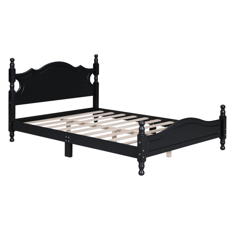 Full Size Wood Platform Bed Frame,Retro Style Platform Bed With Wooden Slat Support,Black