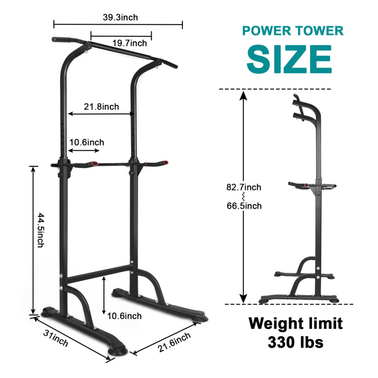Power Tower Dip Station Adjustable Height Heavy Duty Multi Function Fitness Training Equipment